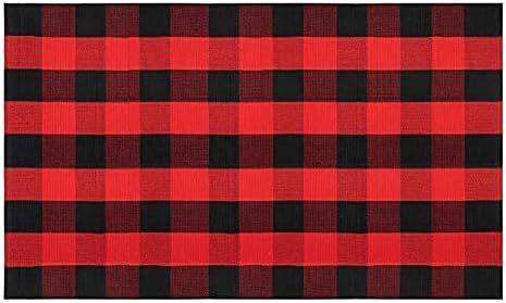 EARTHALL Buffalo Plaid Outdoor Rug Red 3'x 5', Cotton Hand-Woven Checkered Door Mat, Reversible F... | Amazon (US)