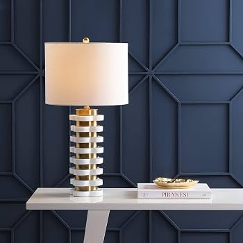JONATHAN Y 26.5" Brass Gold Quatrefoil Striped Resin LED Table Lamp, Contemporary Glam Bedside La... | Amazon (US)