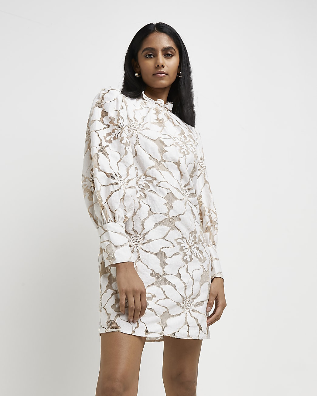 White lace high neck mini dress | River Island (UK & IE)