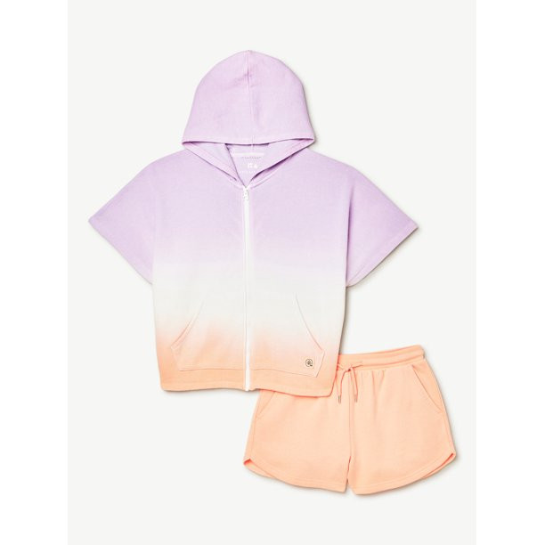 Free Assembly Girls Short Sleeve Fleece Poncho & Shorts, 2-Piece Outfit Set, Sizes 4-18 | Walmart (US)
