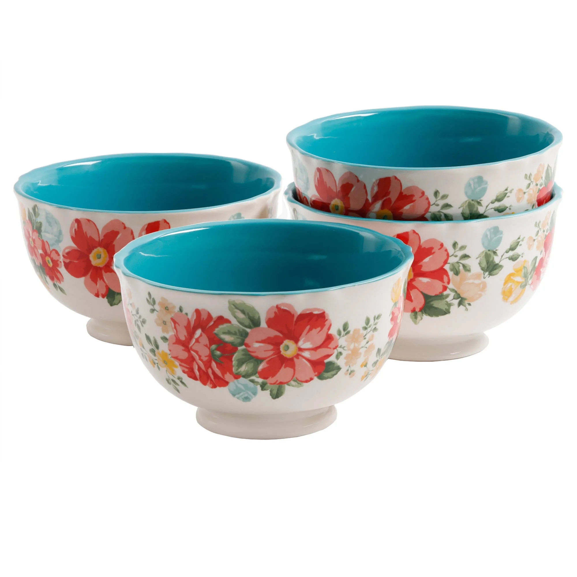 The Pioneer Woman Vintage Floral 4-Piece Footed Bowl Set - Walmart.com | Walmart (US)