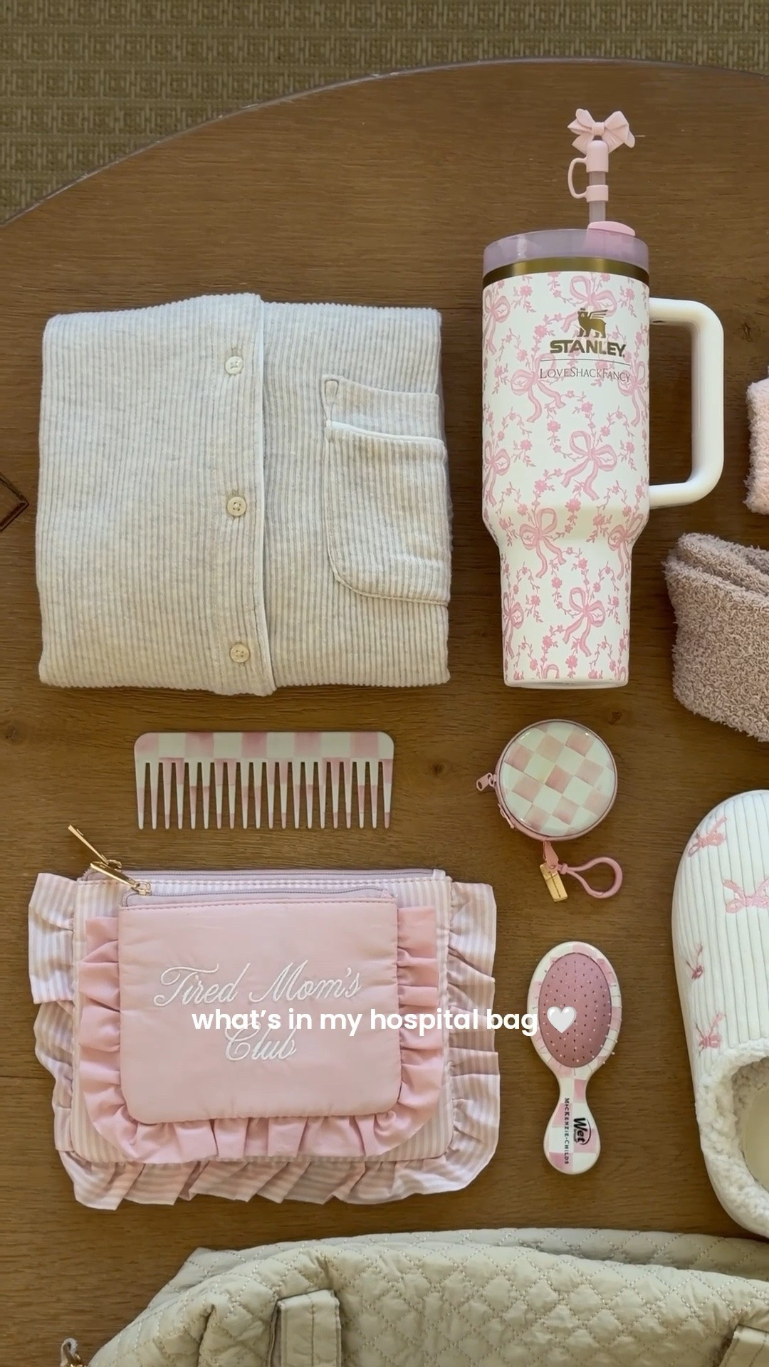 The FULL list of everything in my hospital bag! 

🩷 Two sets of fuzzy socks
🩷 Breastfeeding friendly pajamas 
🩷 Robe 
🩷 Two nursing bras 
🩷 Slippers 
🩷 Makeup bag  
🩷 Nipple butter
🩷 Hair brush & comb
🩷 Toiletry bag (face cleanser, moisturizer, body wash & body lotion, toothpaste, toothbrush, eyeglasses, contact solution & contacts)
🩷 Always Discreet pads and diapers 
🩷 Hair ties
🩷 Flat claw clip
🩷 Drivers license and insurance card 
🩷 Phone charger
🩷 Blanket and pillow from home
🩷 Boppy pillow for breastfeeding
🩷 Some snacks (like Larabars and organic hard candy)
🩷 Stanley Quencher

#LTKmomlife #LTKBaby #LTKBump