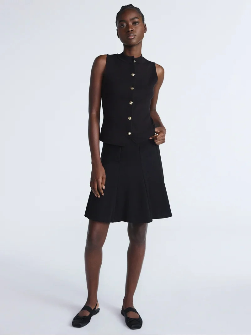 Scoop Women's and Women’s Plus Mockneck Sweater Vest with Gold Tone Buttons, Midweight, Sizes X... | Walmart (US)