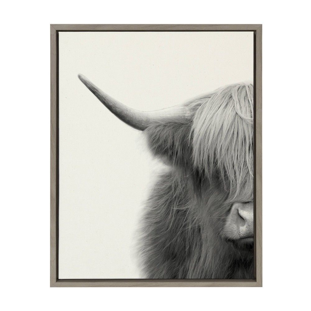 18"" x 24"" Sylvie Highland Cow Crop Framed Canvas Wall Art by The Creative Bunch Studio Gray - Kate | Target