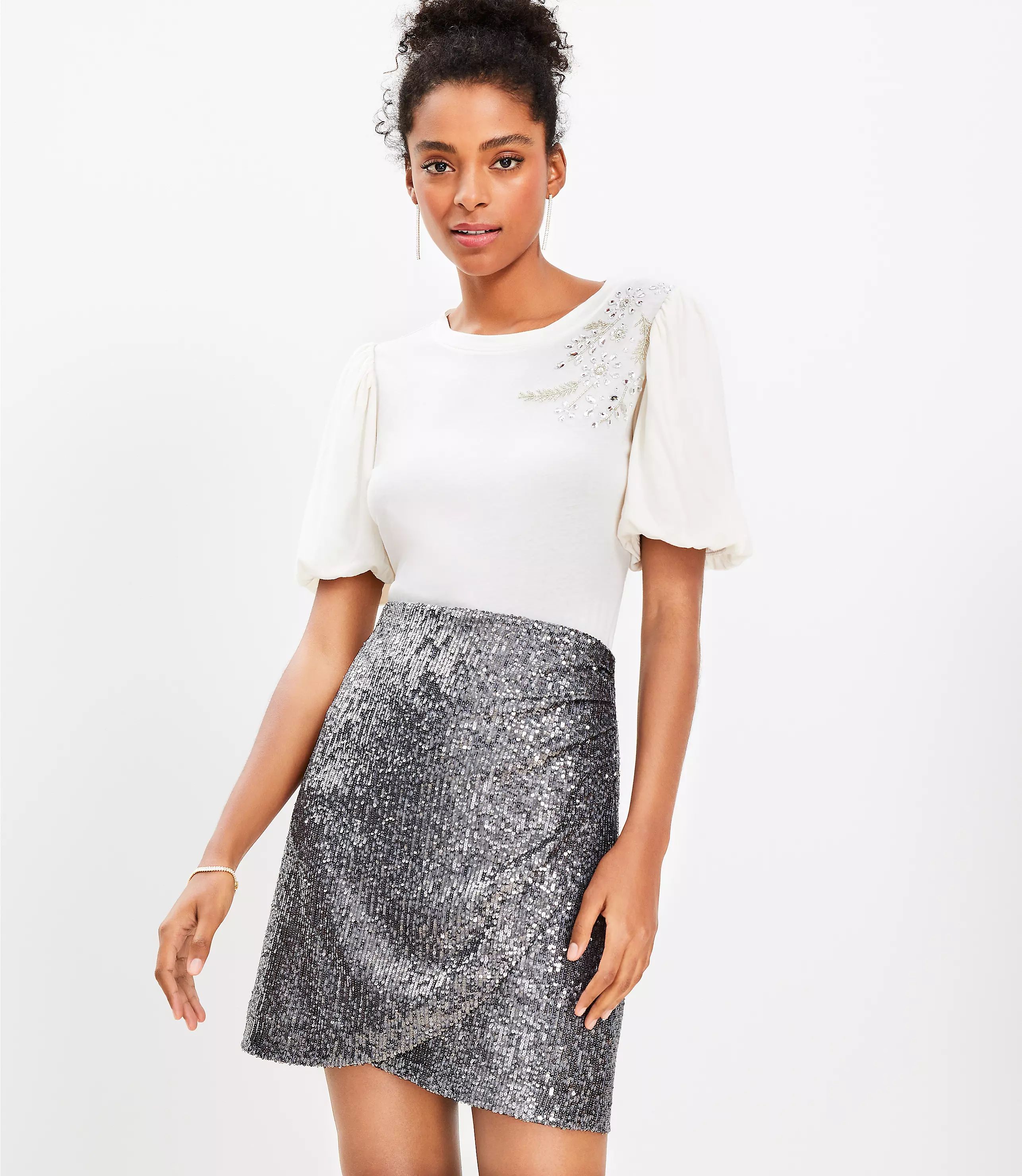 Sequin Wrap Shift Skirt | LOFT