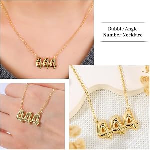 Bubble Angle Number Necklace for Women 111 222 333 444 555 666 777 888 999, 18K Gold Plated Bubbl... | Amazon (US)