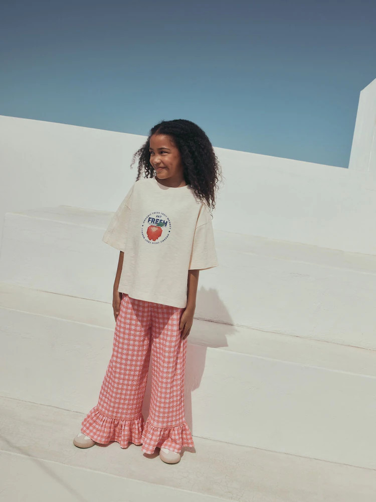 Fruit Graphic/Red Gingham T-Shirt and Frill Hem Trousers Set (3-16yrs) | Next US