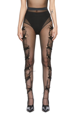 SSENSE Exclusive Black Pleated Panel Tights | SSENSE