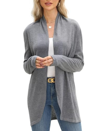 Long Cardigans Women Open Front Cardigan Sweaters Lightweight Summer Knit Trendy Cardigan Fall Outfit Grey Small | Amazon (US)