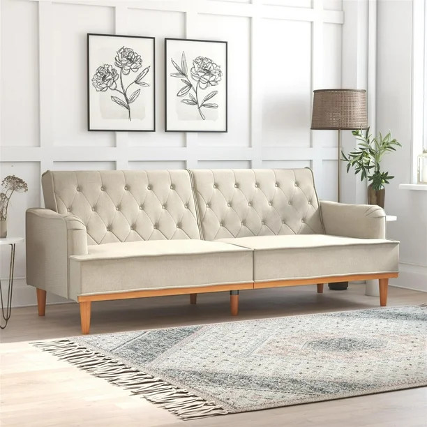 Mr. Kate Stella Vintage Convertible Sofa Bed Futon, Tan Linen - Walmart.com | Walmart (US)