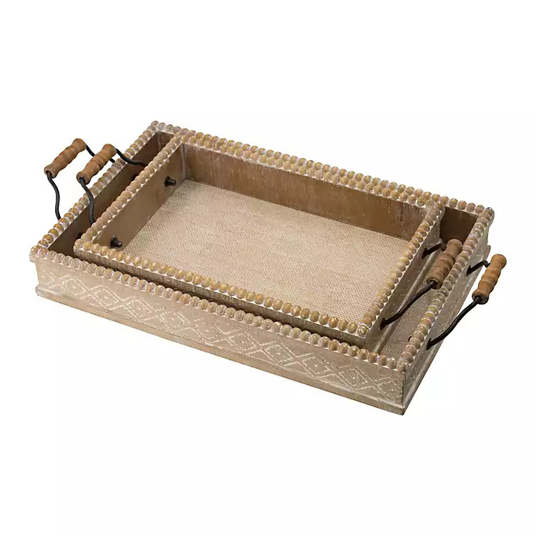 New!Wood and Metal Beaded Edge Trays, Set of 2 | Kirkland's Home