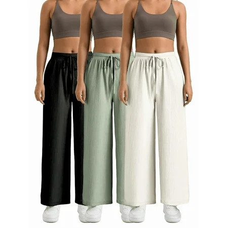 Women s Solid Color Wide Leg Pants Black Green White Three Piece Set | Walmart (US)