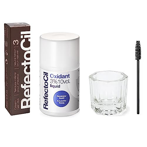 RefectoCil Natural Brown (#3) Hair Tinting Kit Includes Cream Hair Dye + Liquid Oxidant 3% + Mixing Brush & Mixing Dish | Amazon (US)