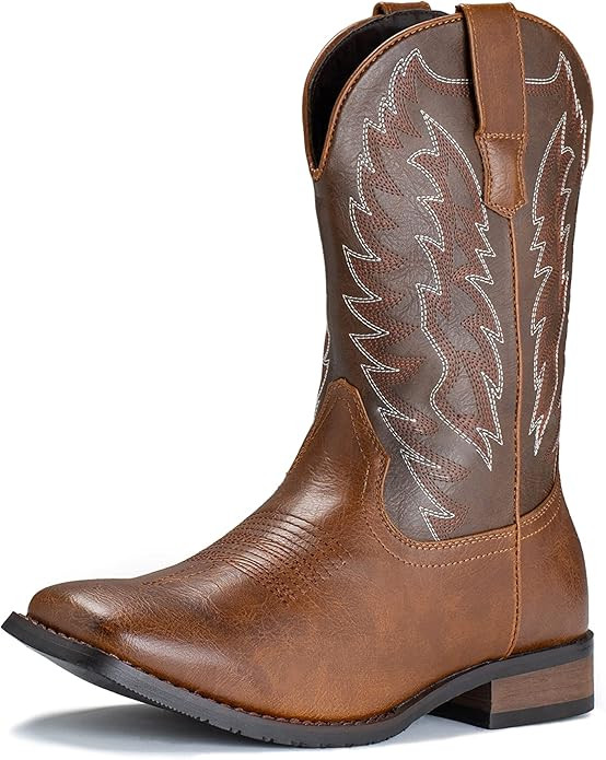 IUV Cowboy Boots For Men Western Boot Durable Classic Embroidered Square Toe Traditional Boots | Amazon (US)