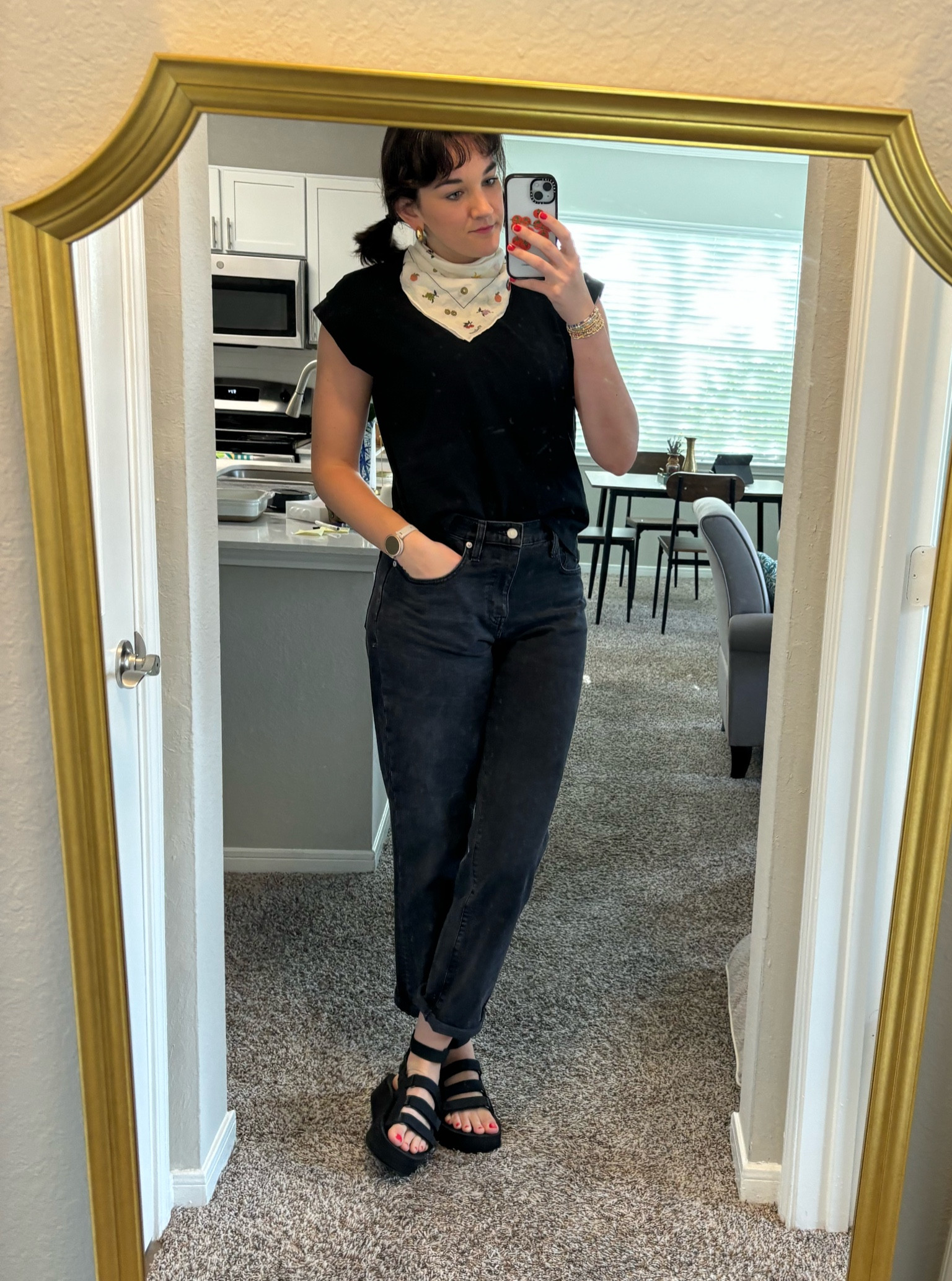All black is the only Monday outfit for work at this point. I love an embroidered scarf and this fruit one from Madewell is adorable. I’m also loving the orange and white eyelet one I linked. These jeans are OLD jcrew but linked similar. This is my favorite target shirt. I wear it at least once a week and love her. So basically, this is just an outfit of all of my favorite things.

#LTKSeasonal #LTKWorkwear #LTKFindsUnder100
