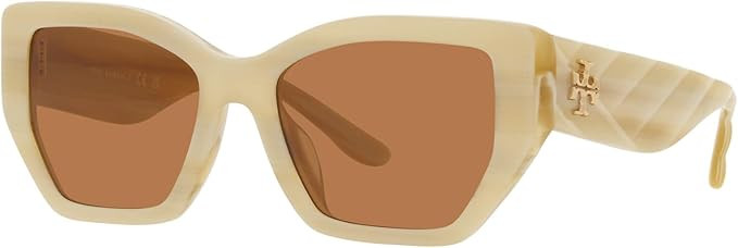Tory Burch TY7187U Brown & Ivory Horn Sunglasses 53mm | Amazon (US)