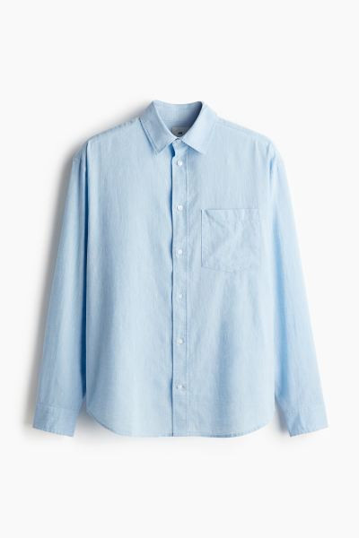 Relaxed Fit Linen-blend shirt - Long sleeve - Regular length - Light blue - Men | H&M GB | H&M (UK, MY, IN, SG, PH, TW, HK)
