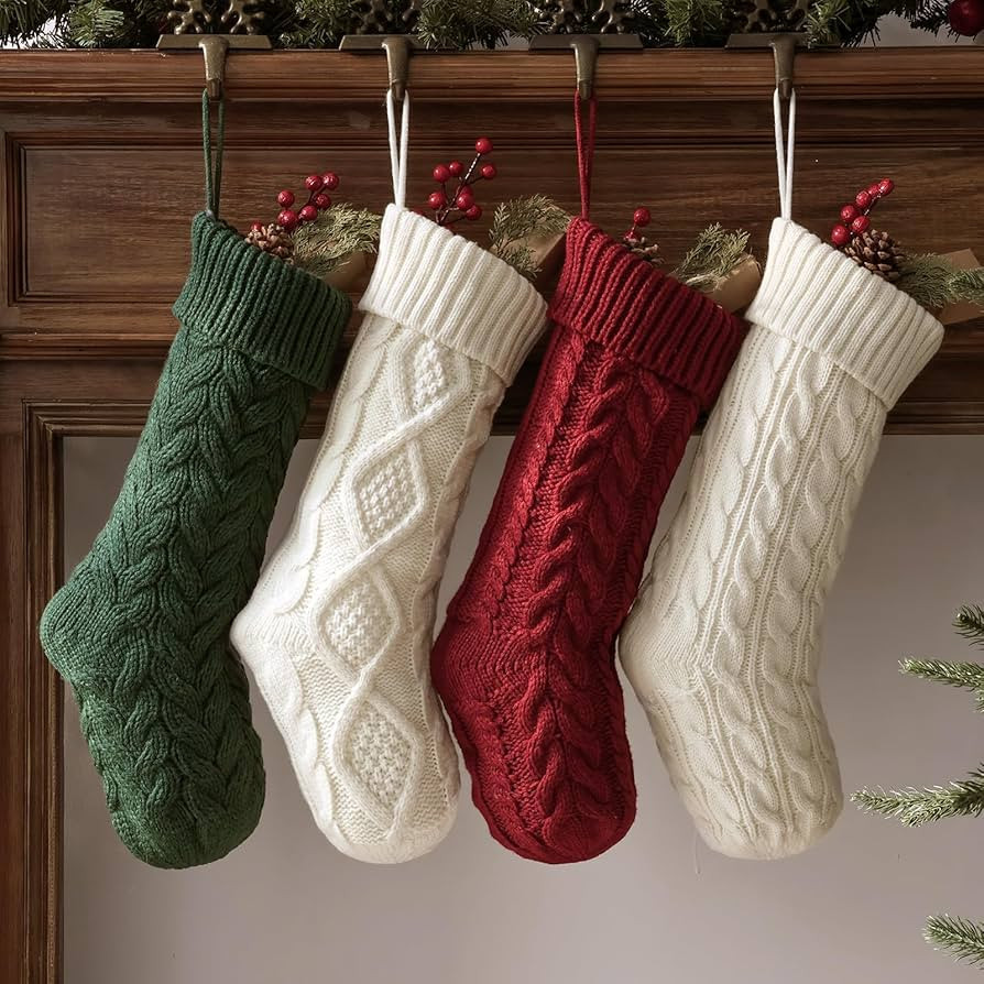 LimBridge Cable Knit Christmas Stockings, 4 Pack 18 inches Large Size Knitted Xmas Stockings, Rus... | Amazon (US)