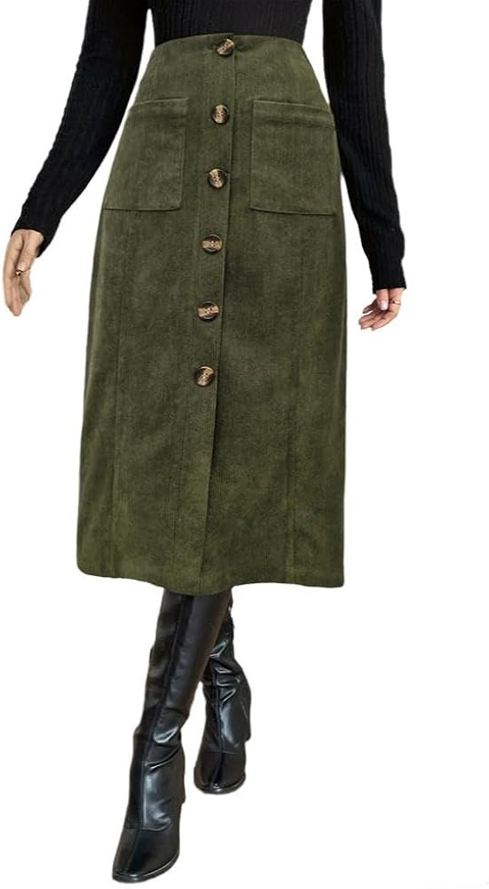 Melliflo Women's High Waist Corduroy Skirt Fashion Button Front A-Line Midi Skirt 2024 Winter Lon... | Amazon (US)