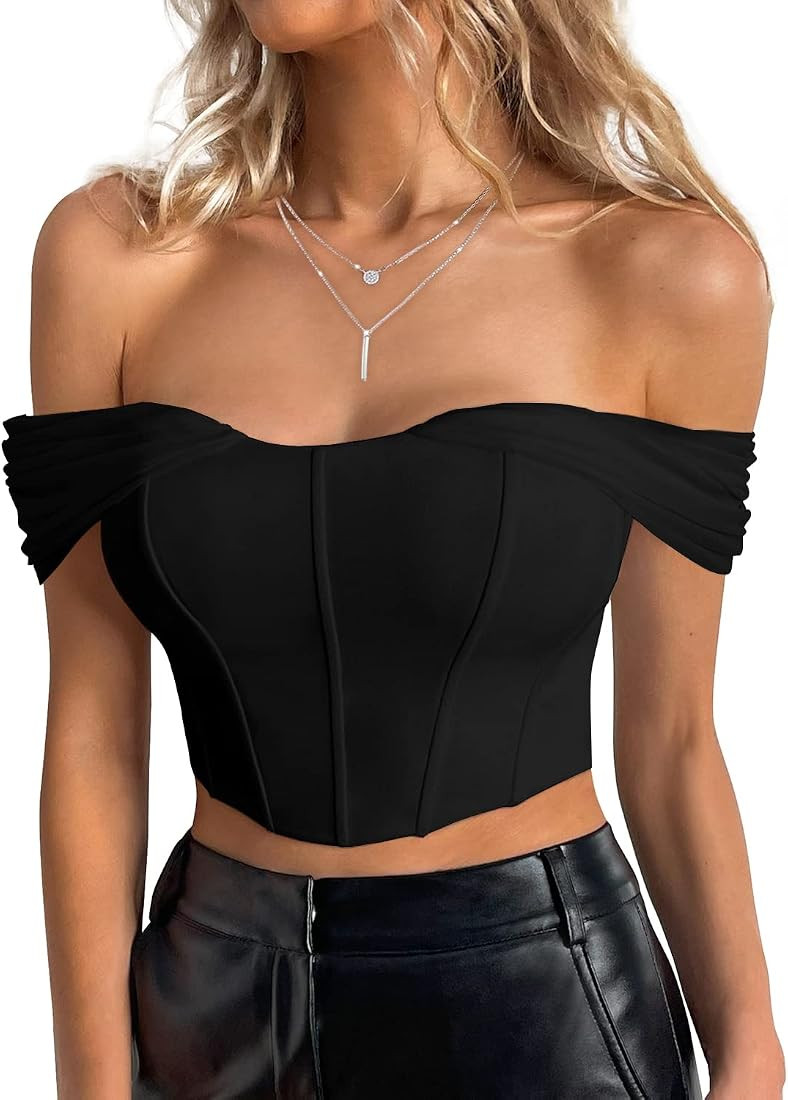 Modegal Women's Vintage Pu Leather Off Shoulder Overbust Corset Fish Boned Zip Back Body Shaper G... | Amazon (US)