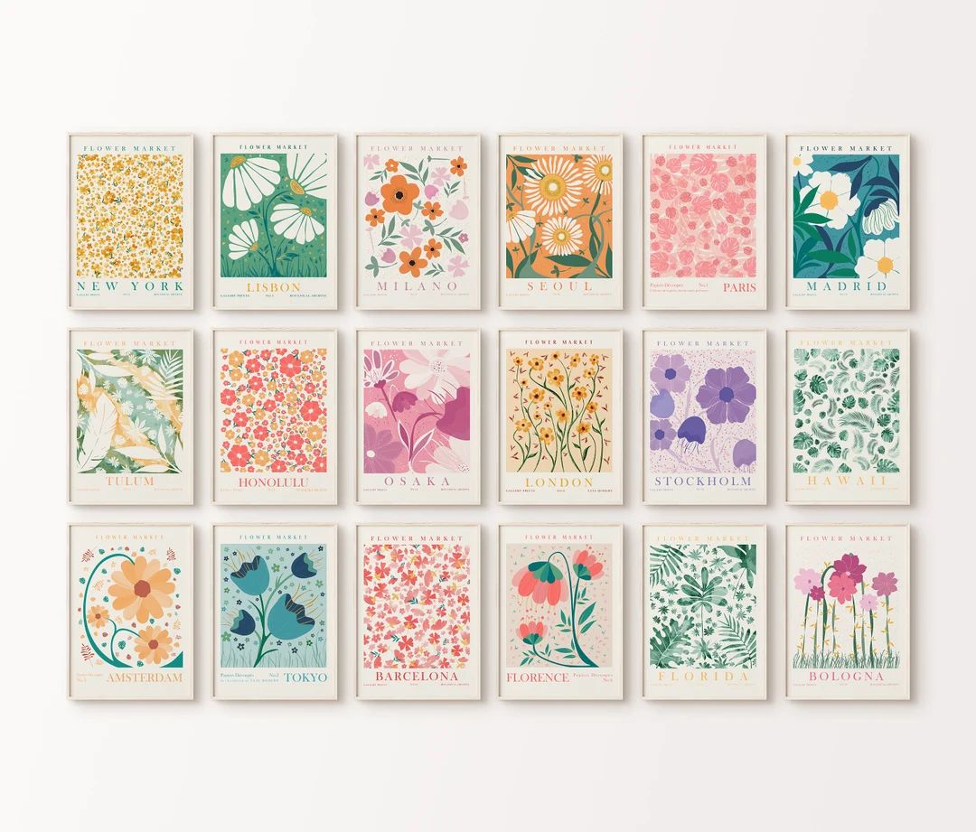 Flower Gallery Wall Set, Flower Market Prints, Trendy Floral Posters, Colorful Art Print Bundle, ... | Etsy (US)