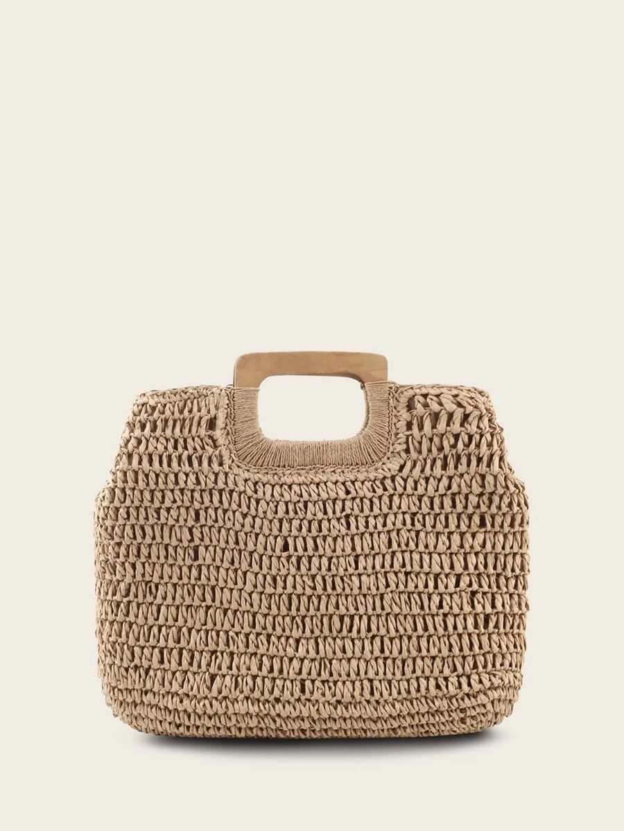 Braided Tote Bag With Wooden Handle | SHEIN