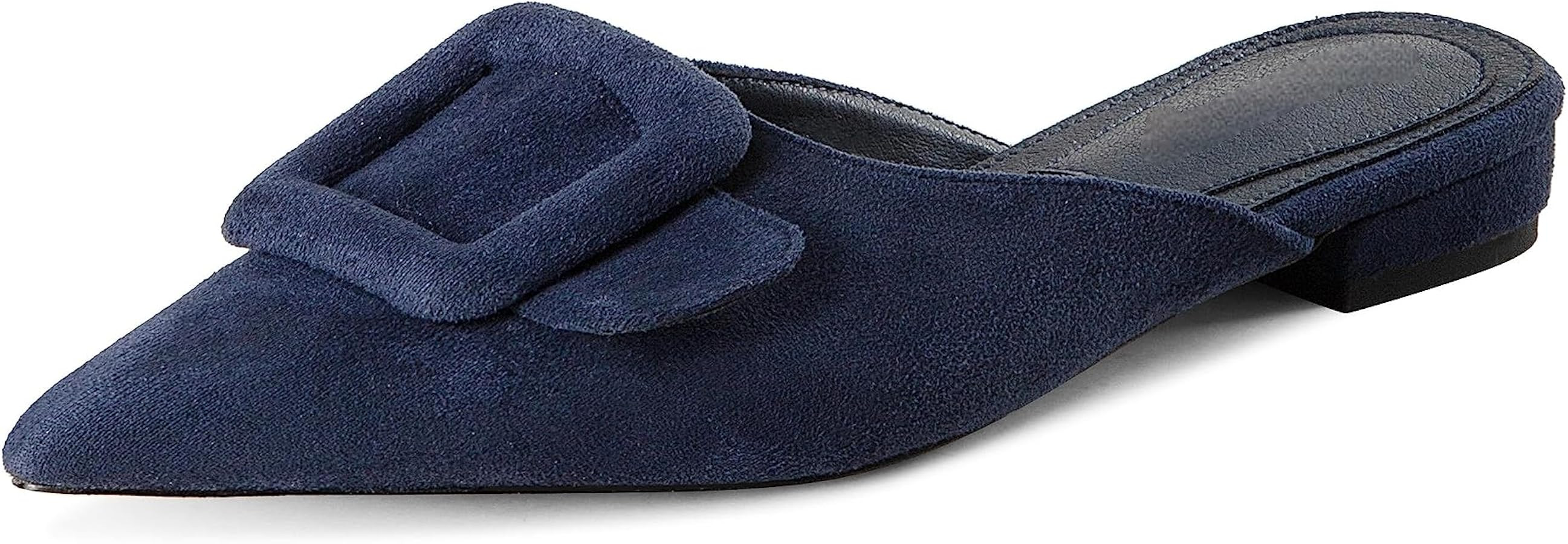 Kitten Heel Mules Sandals for Women Pointed Toe Square Buckle Backless Slip on Suede Stiletto Dre... | Amazon (US)