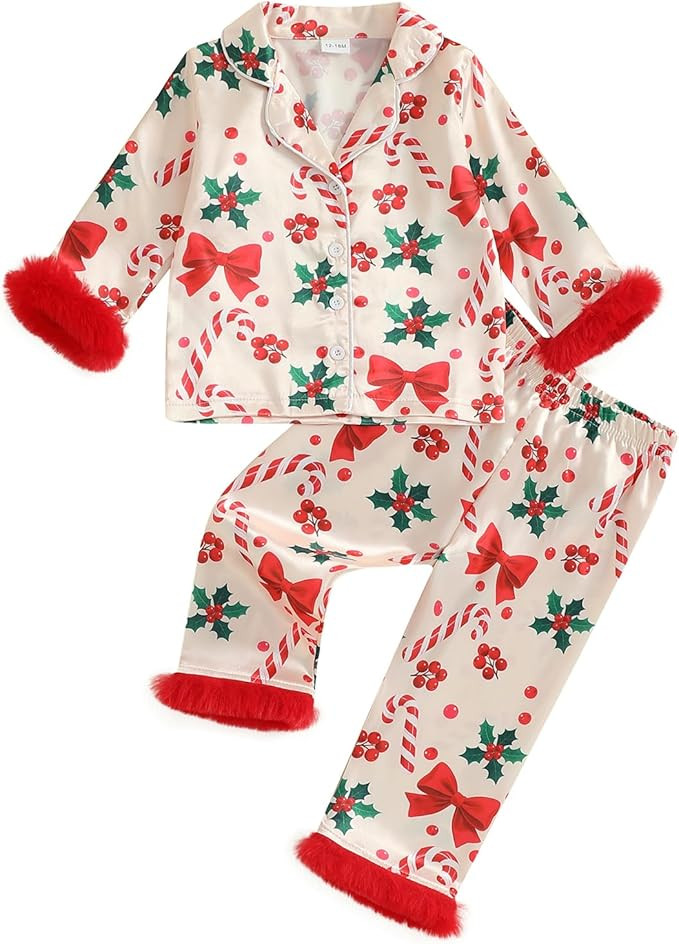 Christmas Toddler Baby Girl Boy Silk Satin Pajamas Set Button Down Pjs Kids Long Sleeve Shirt Pan... | Amazon (US)