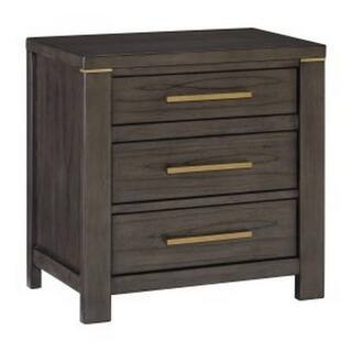Benjara 28.5 in. Brownish Gray and Gold 3-Drawers Wooden Nightstand BM313590 - The Home Depot | The Home Depot