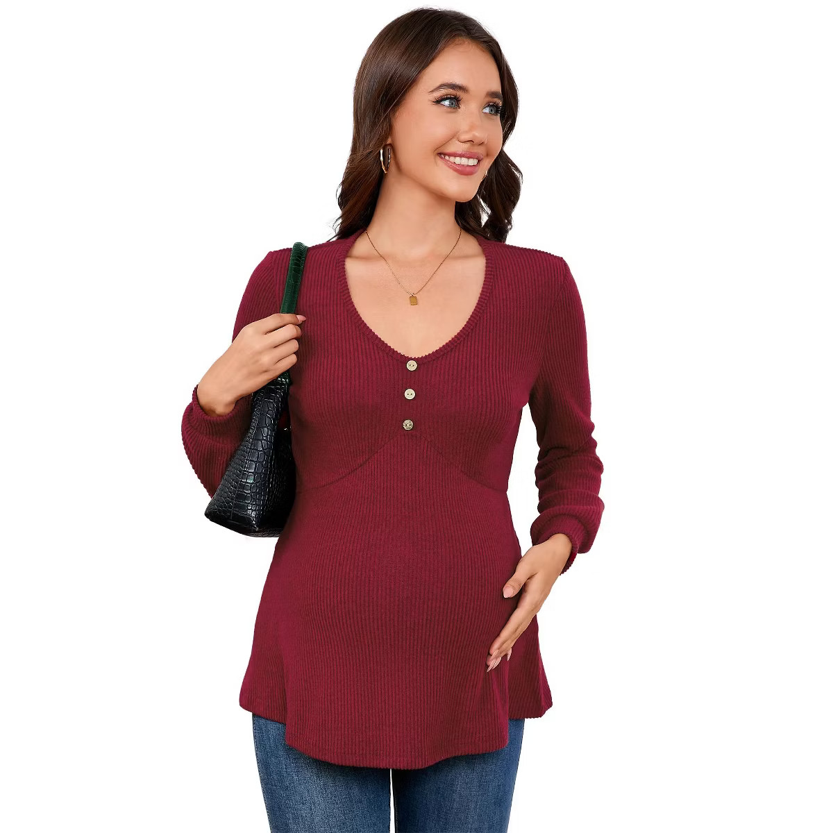 Coolmee Womens Maternity Tops Long Sleeve Pregnancy Tunic Blouses Button V Neck Ribbed Shirts Pre... | Target