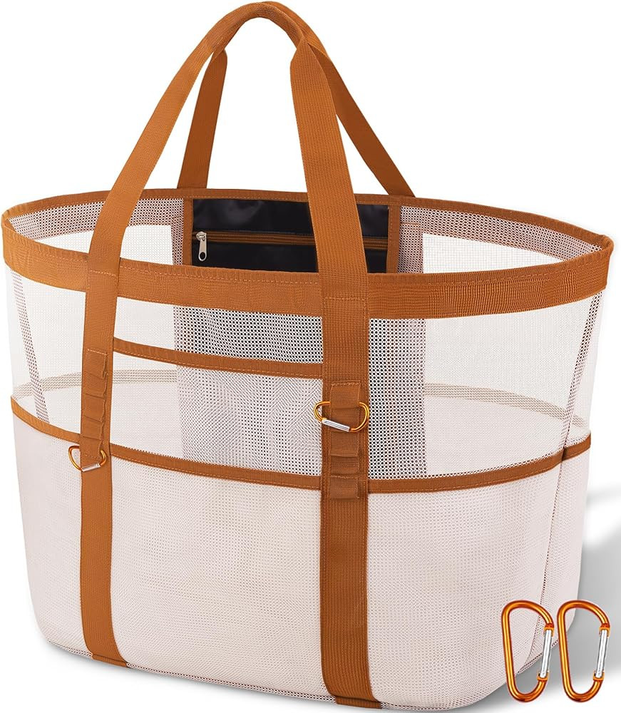 Chic & Spacious XX-Large Beach Bag for Women – 12 Pockets, Waterproof Mesh, Lightweight, Includ... | Amazon (US)
