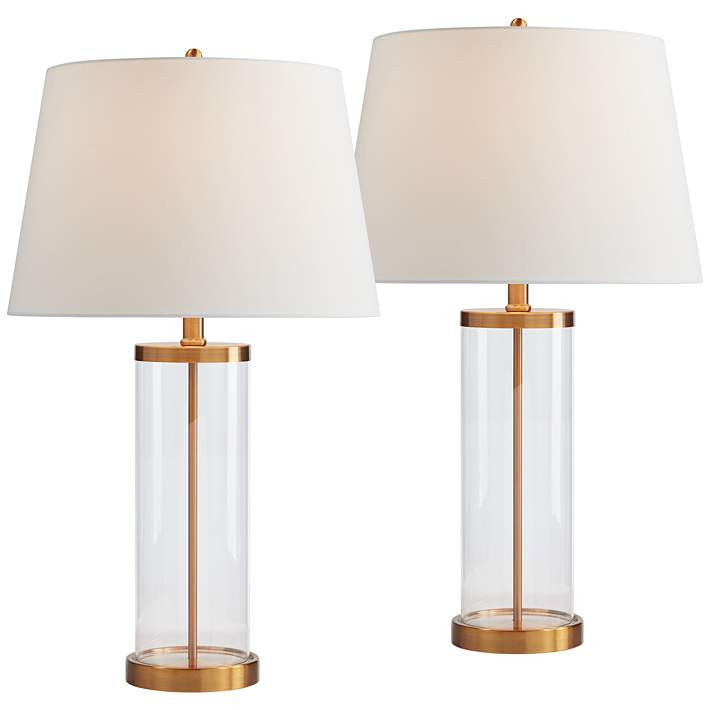 360 Lighting Glass and Gold Cylinder Fillable Table Lamp Set of 2 | Lamps Plus