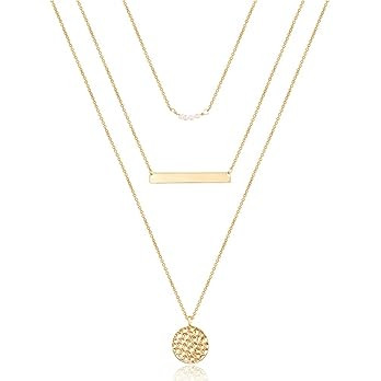 Turandoss Dainty Layered Choker Necklace, Handmade Y Pendant Necklace Multilayer Bar Disc Necklac... | Amazon (US)