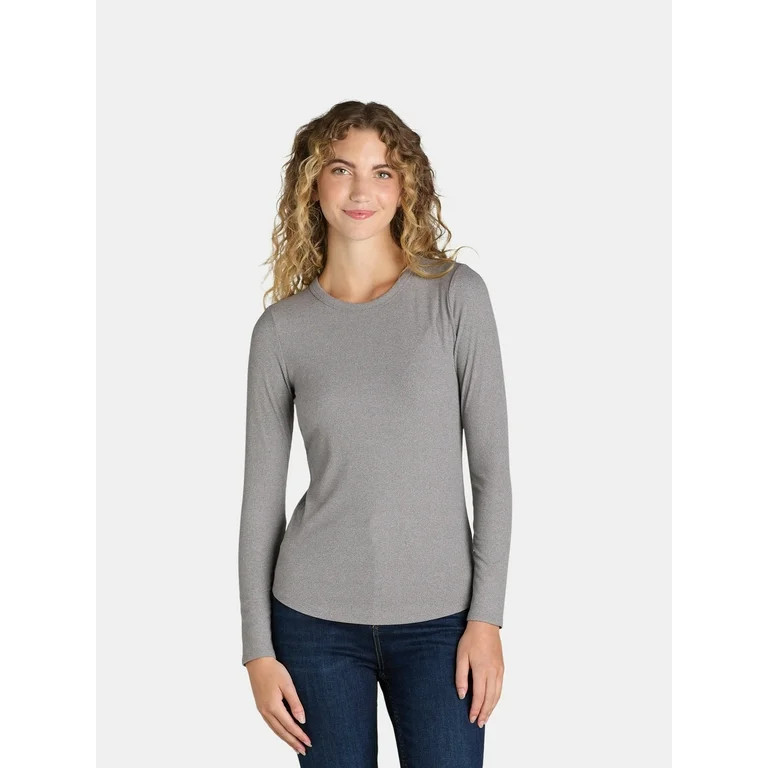 No Boundaries Ribbed Crewneck Tee with Long Sleeves, 1 or 2-Pack, Women's | Walmart (US)