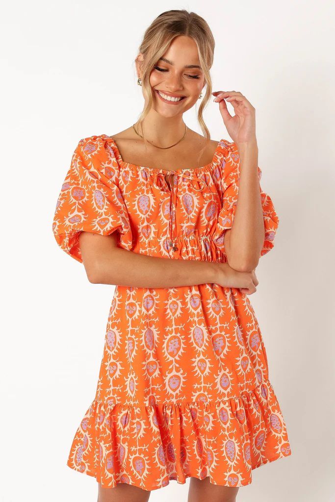 Carmen Off Shoulder Mini Dress - Orange Print | Petal & Pup (US)