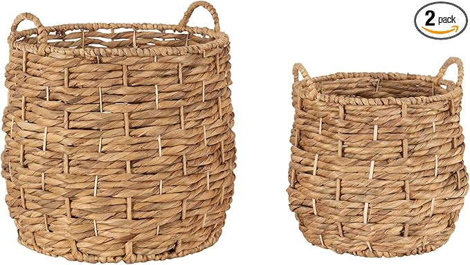 Kate and Laurel Livia Modern Two-Piece Woven Basket Set, 16 x 16 and 13 x 13, Natural Water Hyaci... | Amazon (US)