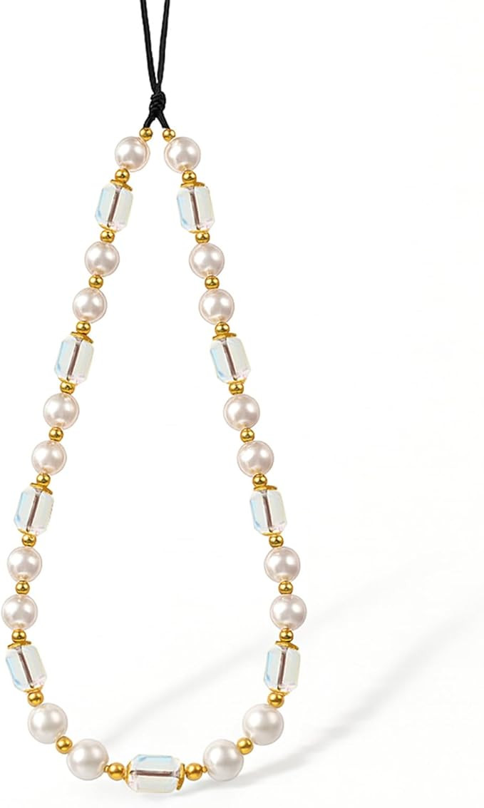 Beaded Pearl Phone Charm Cute Wrist Strap Handmade Crystal Beaded Camera Strap for Cell Phone Dig... | Amazon (US)