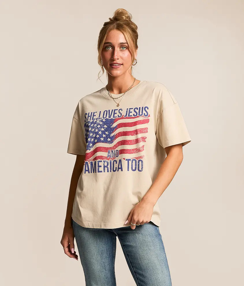 Loves Jesus & America Oversized T-Shirt | Buckle