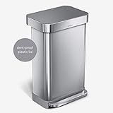 simplehuman 45 Liter Rectangular Hands-Free Kitchen Step Trash Can with Soft-Close, Brushed Stainles | Amazon (US)