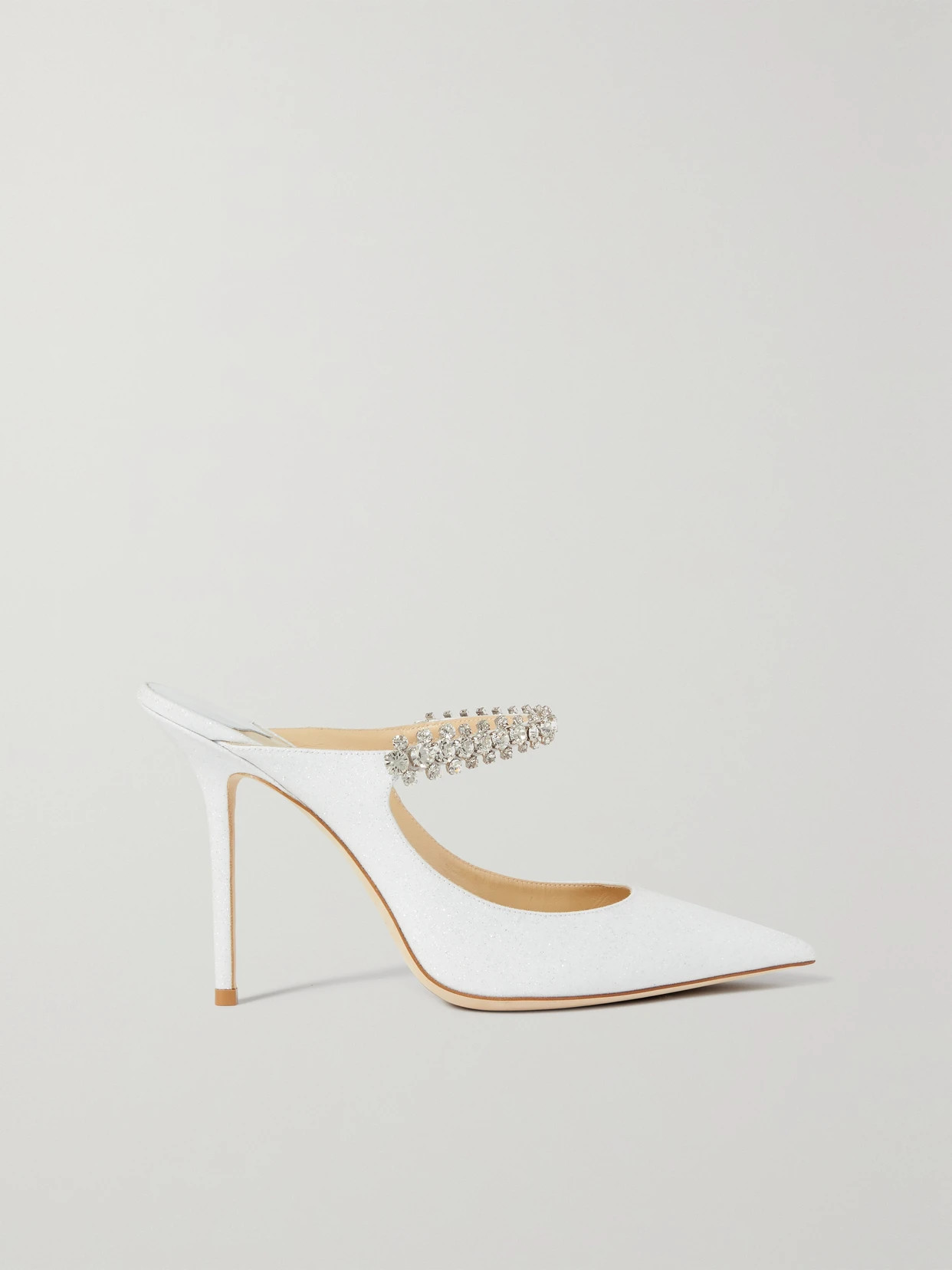 Jimmy Choo - Bing 100 Crystal-embellished Glittered Canvas Mules - White | NET-A-PORTER (US)