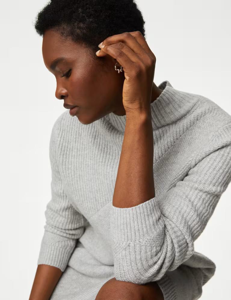 Knitted Ribbed Funnel Neck Mini Dress | Marks & Spencer (UK)