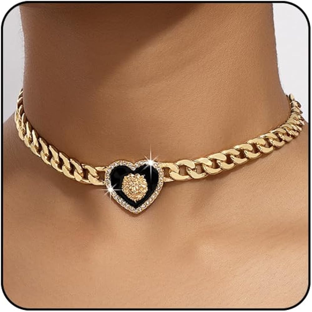 Heart Necklaces for Women Silver Heart Choker Gold Heart Necklace Cuban Link Chain Gold Chunky Ne... | Amazon (US)
