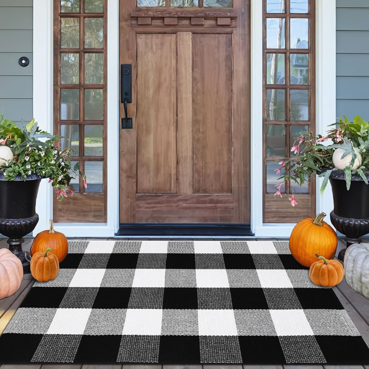 Cekene Buffalo Plaid Rug 70×110cm Black and White Checked Rug Farmhouse Cotton Woven Front Door ... | Amazon (CA)