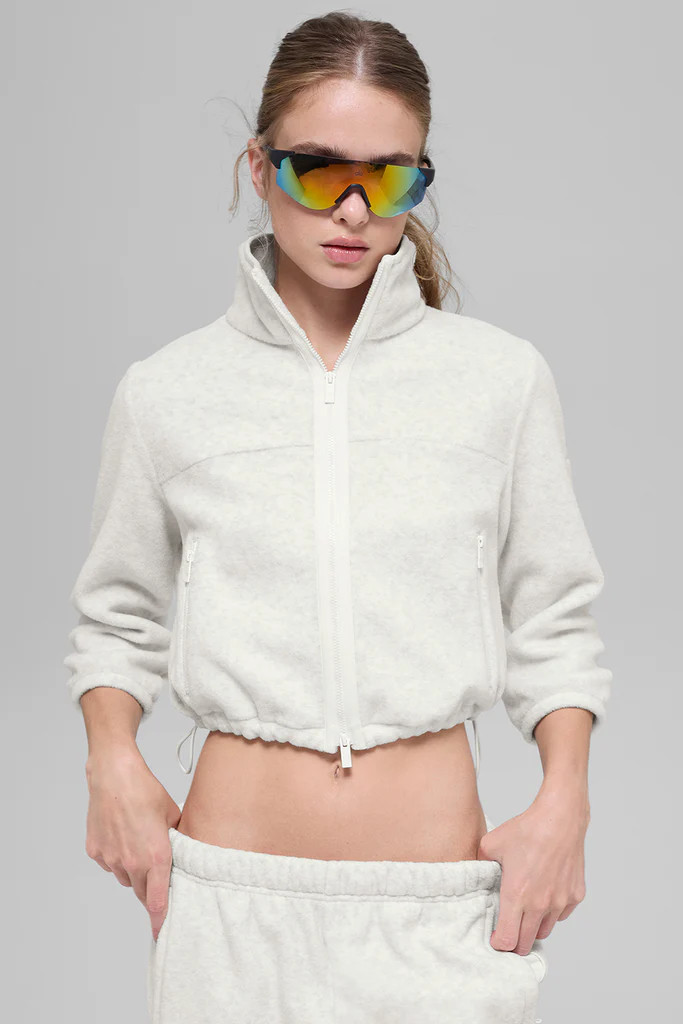 Polar Fleece Retreat Cropped Jacket - White Heather Grey | Alo Yoga (US)