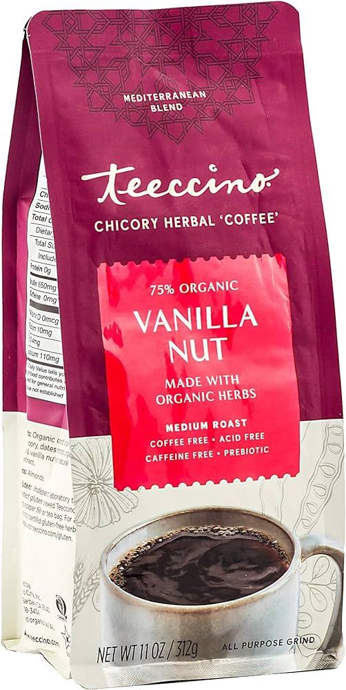 Teeccino Chicory Coffee Alternative - Vanilla Nut - Ground Herbal Coffee That’s Prebiotic, Caff... | Amazon (US)