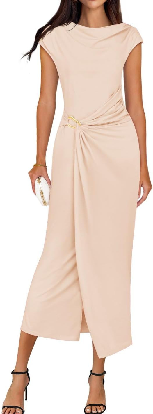 ZESICA Women's 2026 Summer Cap Sleeve Casual Bodycon Dress Elegant Wedding Guest Cocktail Party F... | Amazon (US)
