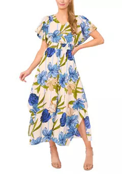 CeCe Petite Printed Flutter Sleeve Maxi Dress | Belk