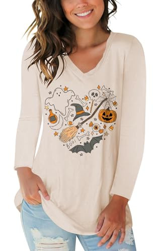 Tobrief Women's Long Sleeve V-Neck Shirts Fall Graphic Tees Loose Casual T-Shirt | Amazon (US)