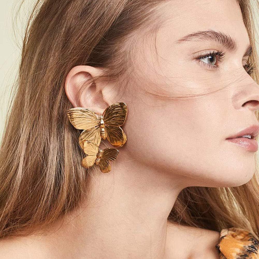 fxmimior Bohemian Dainty Gold Big Butterfly Earrings Big Dainty Gold Drop Earrings Statement Charm E | Amazon (US)