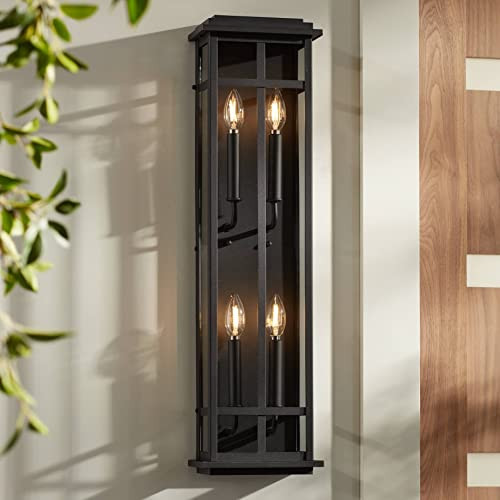 Possini Euro Design Metrix 30" High Farmhouse Rustic Modern Rectangular Outdoor Wall Light Fixture Mount Porch House Exterior Outside 4-Light Edison Bulb Black Clear Glass Shade Front Door Patio | Amazon (US)